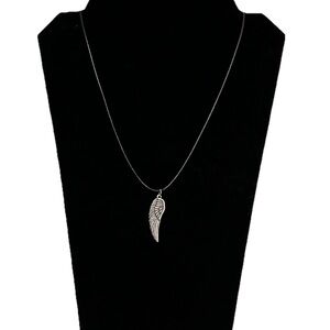 Pendant Silver Tone Angel Wing Charm Necklace On Leather Cord Protection Charm